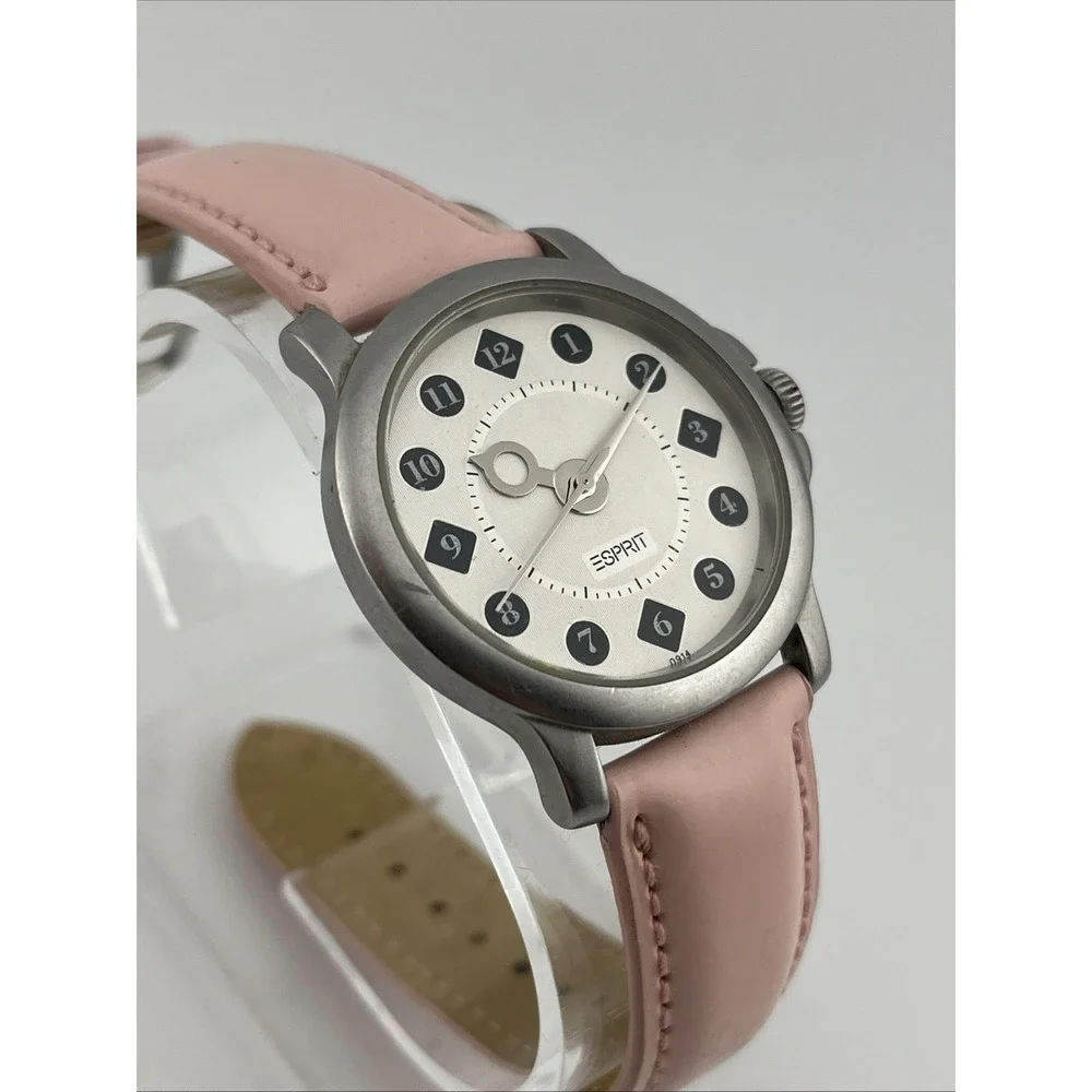 Vintage‎ Espirit Watch Women 35mm Silver Case Pink Leather Band- New Battery